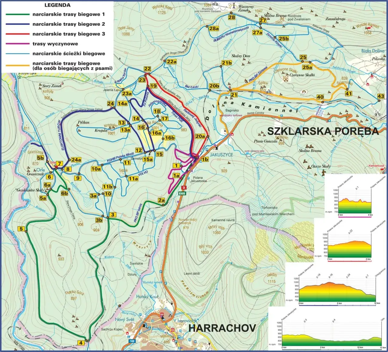 mapa popularnych tras biegowych w górach Polski